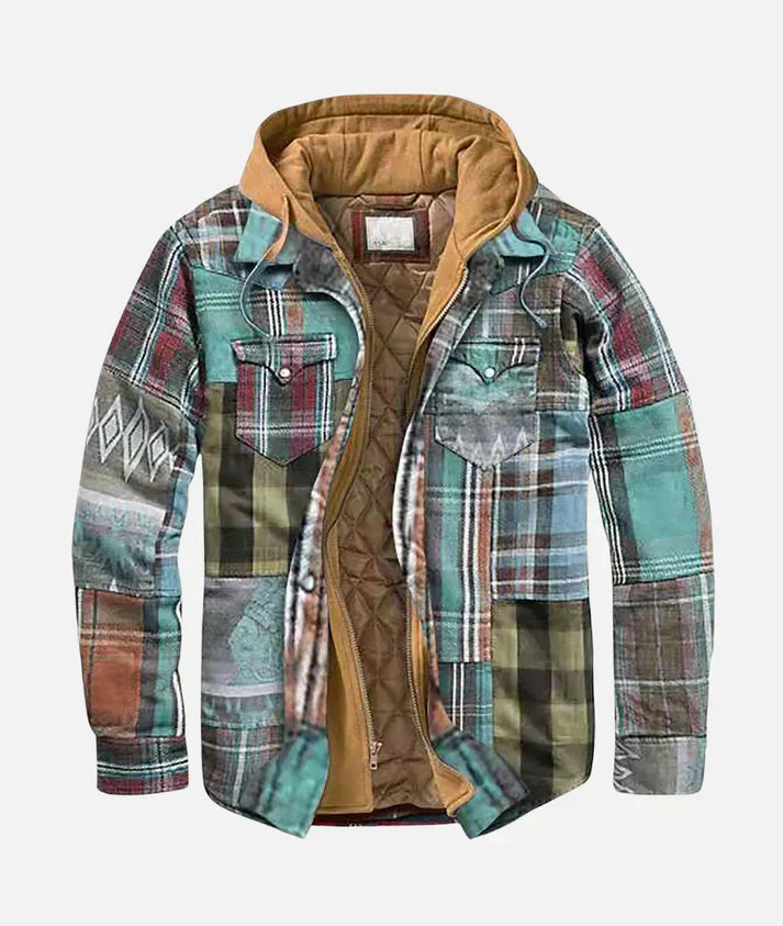 Abelric | Heren patchwork geruite jas met capuchon – Casual streetwear geruite jas voor herfst/winter