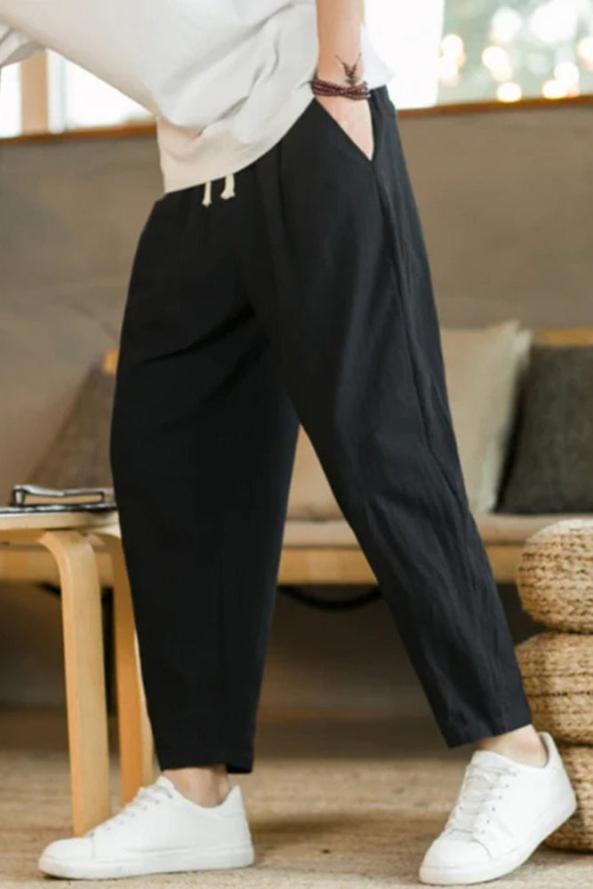Yiorgos | Herenbroek van ademend katoen - Relaxed Fit, Taille met koord