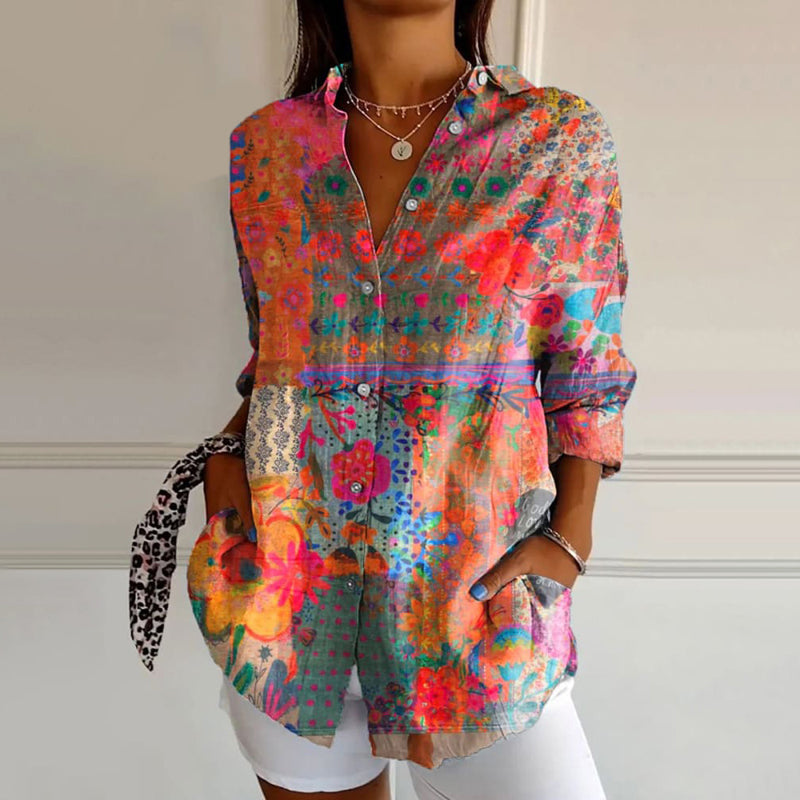 Raisel | Levendige bloemenprint blouse met knoopsluiting - Casual Overhemd met lange mouwen voor dames