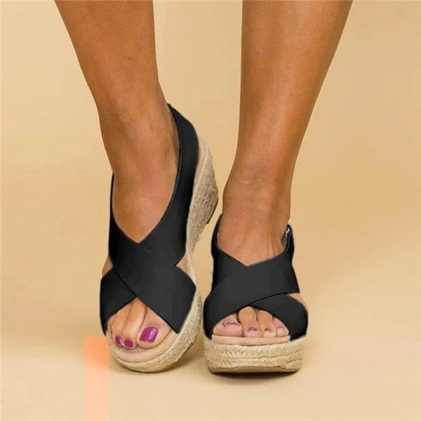 Kezaria | Boho Chic Wedge Heels - Open Toe, Comfortable Slip-On