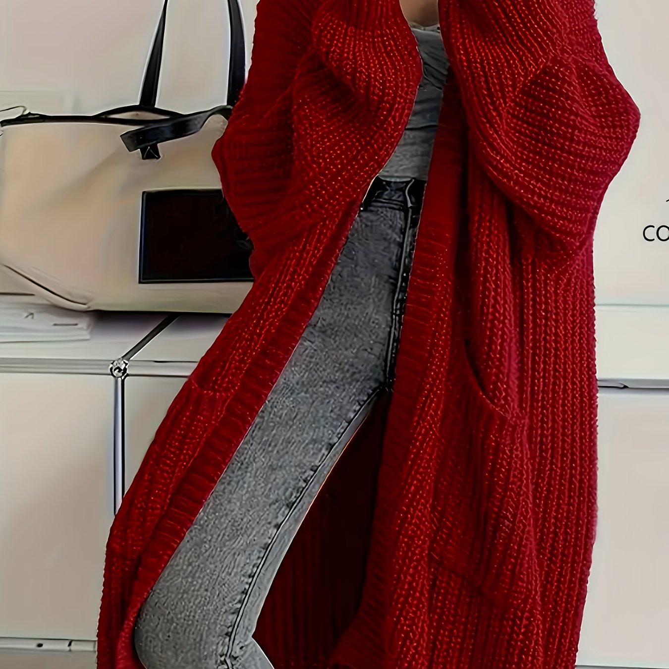 Myvessa | Lang gebreid vest voor dames – open voorkant, oversized, casual trui voor herfst en winter