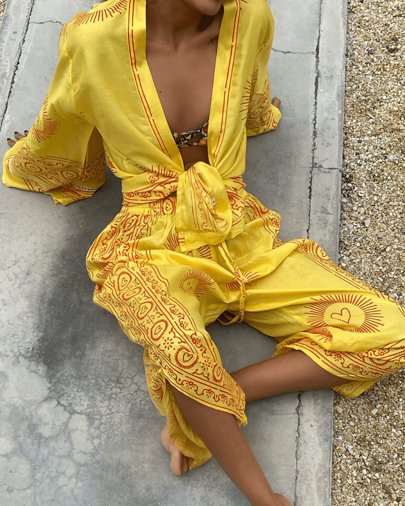 Alayna | Zomers Gedrukt Vest & Broek Tweedelige Set
