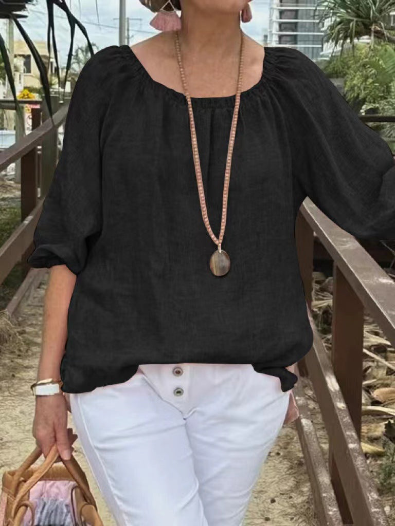 Denise | Casual Ronde Hals Top met Halve Mouwen