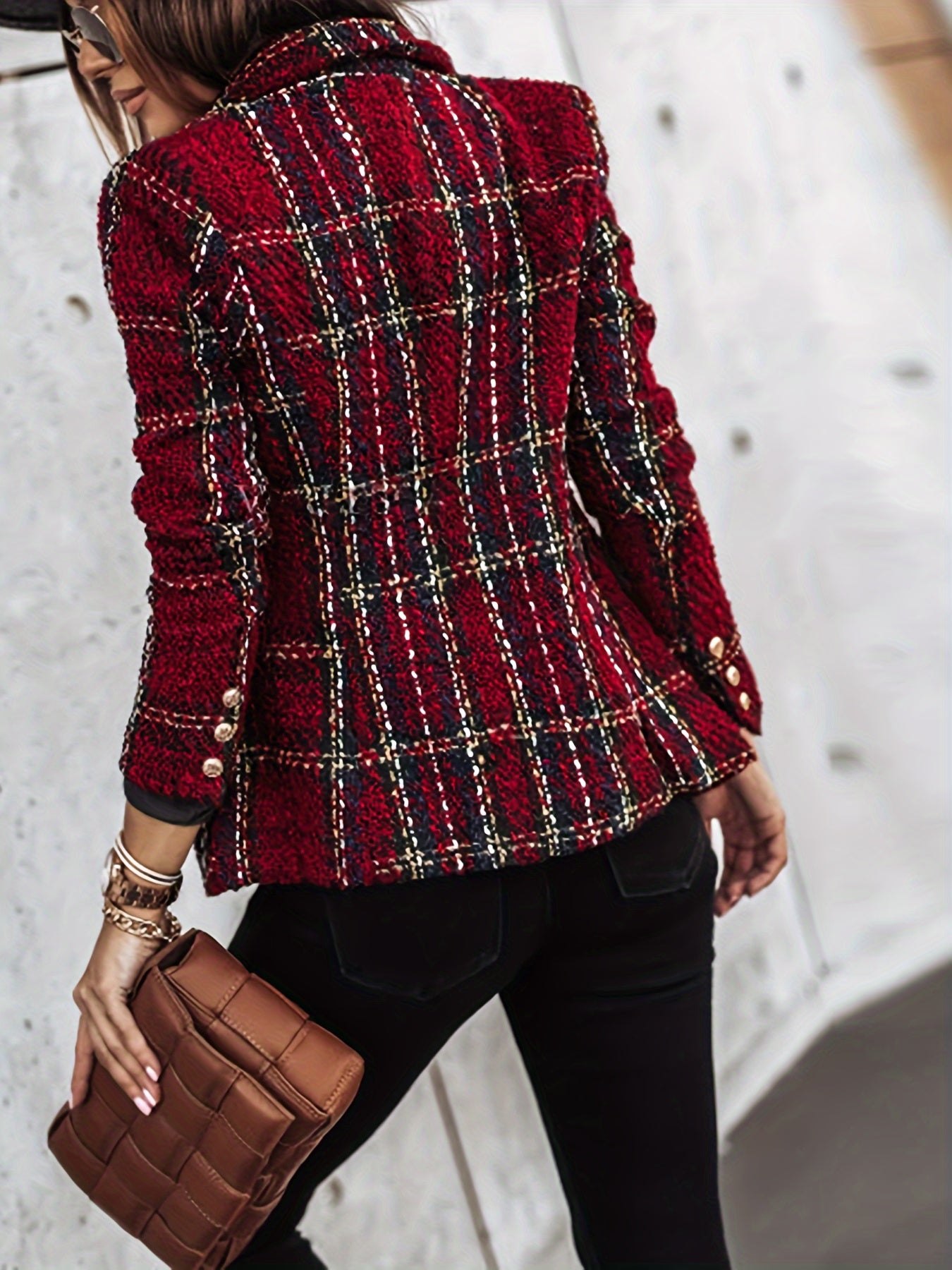 Genevieve | Blazer met twee rijen knopen - Elegante geruite Tweed jas met lange mouwen voor kantoor en werk, Dameskleding