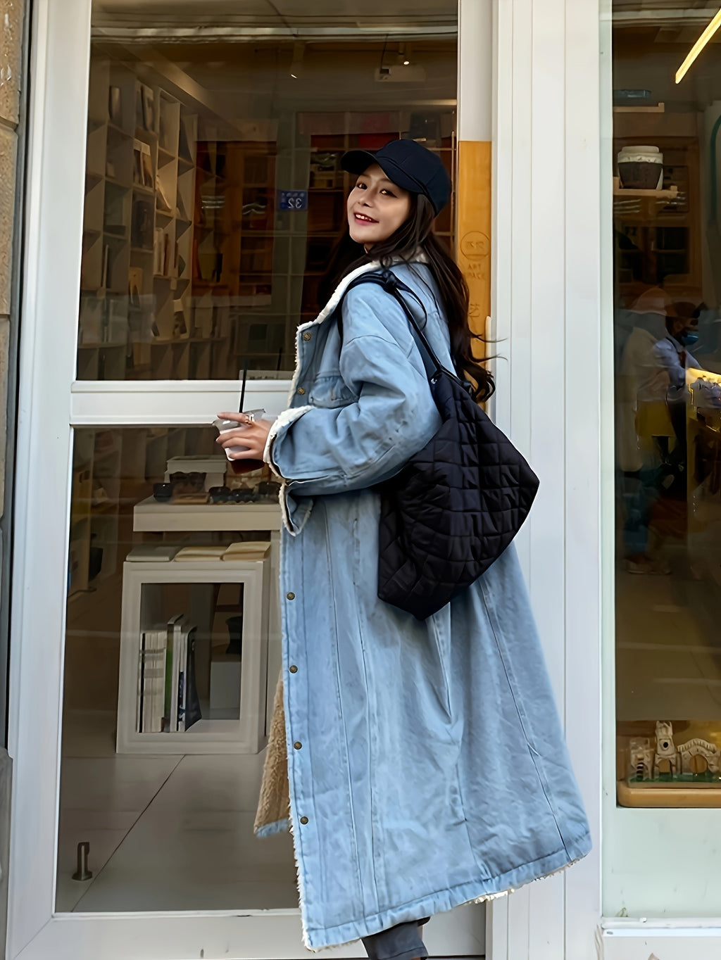 Drisana | Lange denim damesjas met sherpa voering - Casual winterjas