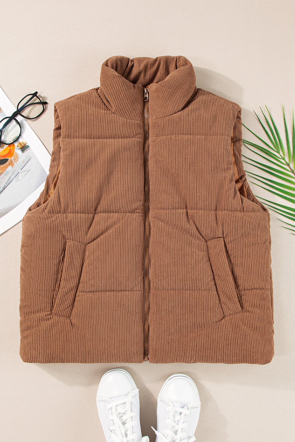 Dagny | Corduroy Puffer Vest met Ritssluiting Staande Kraag Casual Jack voor Dames