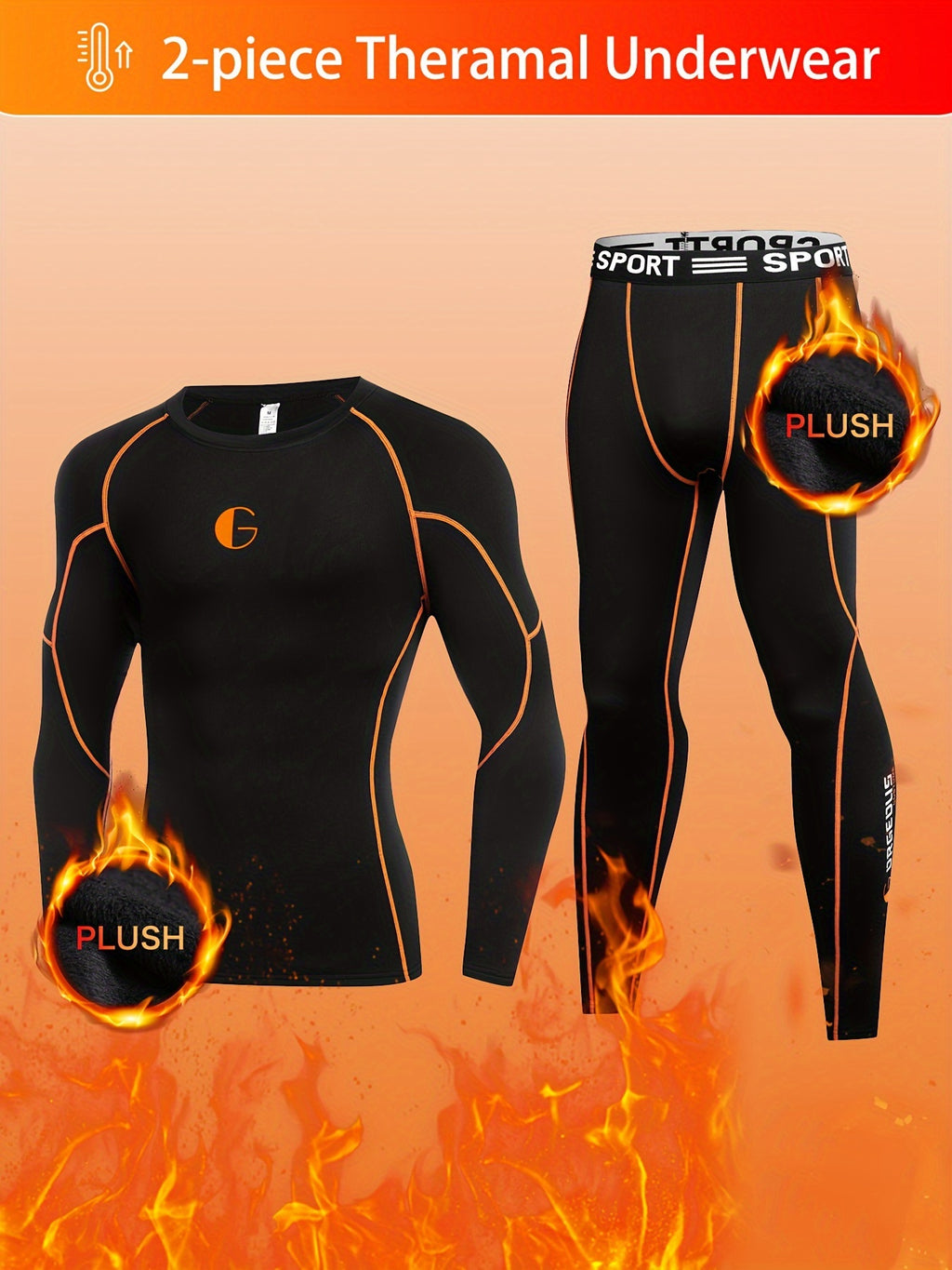 Ryker | Heren thermo ondergoed set, fluweel gevoerd, lange mouwen top & broek voor koud weer & buitensporten