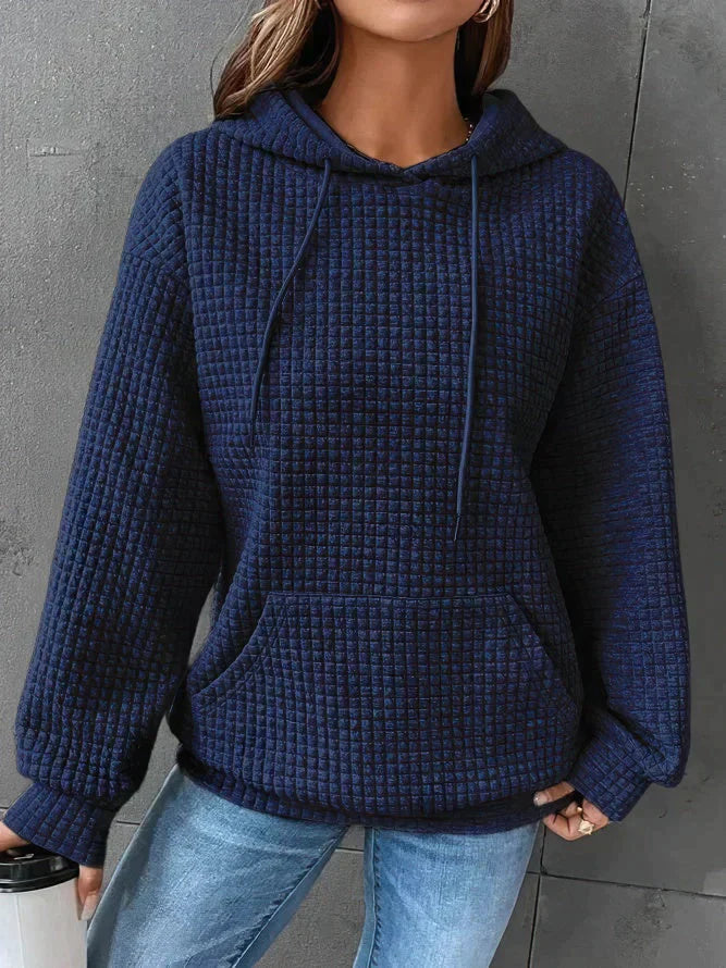 Nadia | Women's Waffle Texture Hoodie with Drawstring and Pockets - Cozy Casual Top