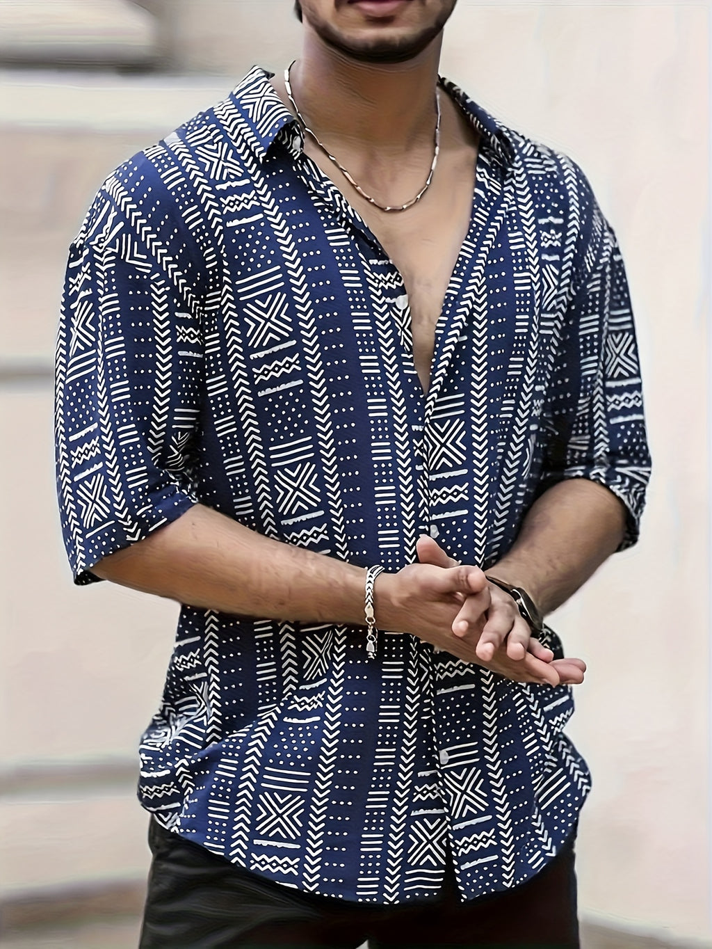 Tyvor | Herenoverhemd met etnische print – Zomers, casual overhemd met korte mouwen en knopen