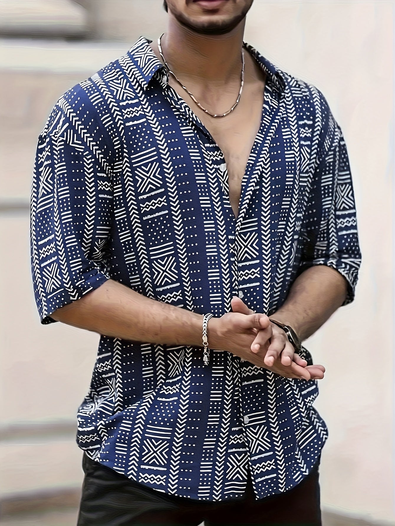 Tyvor | Herenoverhemd met etnische print – Zomers, casual overhemd met korte mouwen en knopen