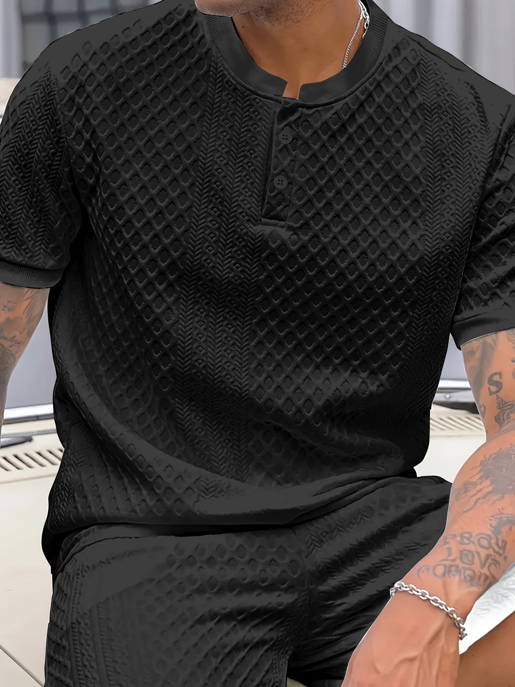 Damjan | Polo Henley décontracté pour homme - Col jacquard