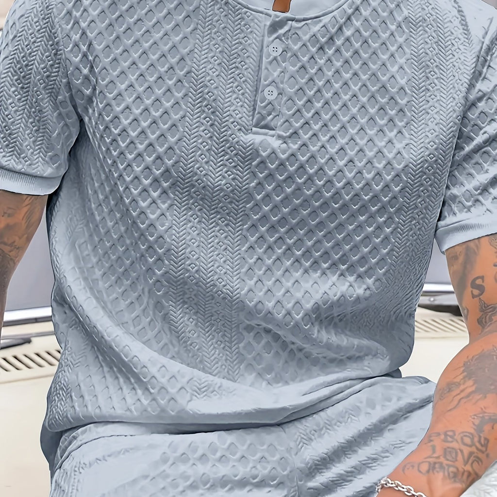 Damjan | Polo Henley décontracté pour homme - Col jacquard