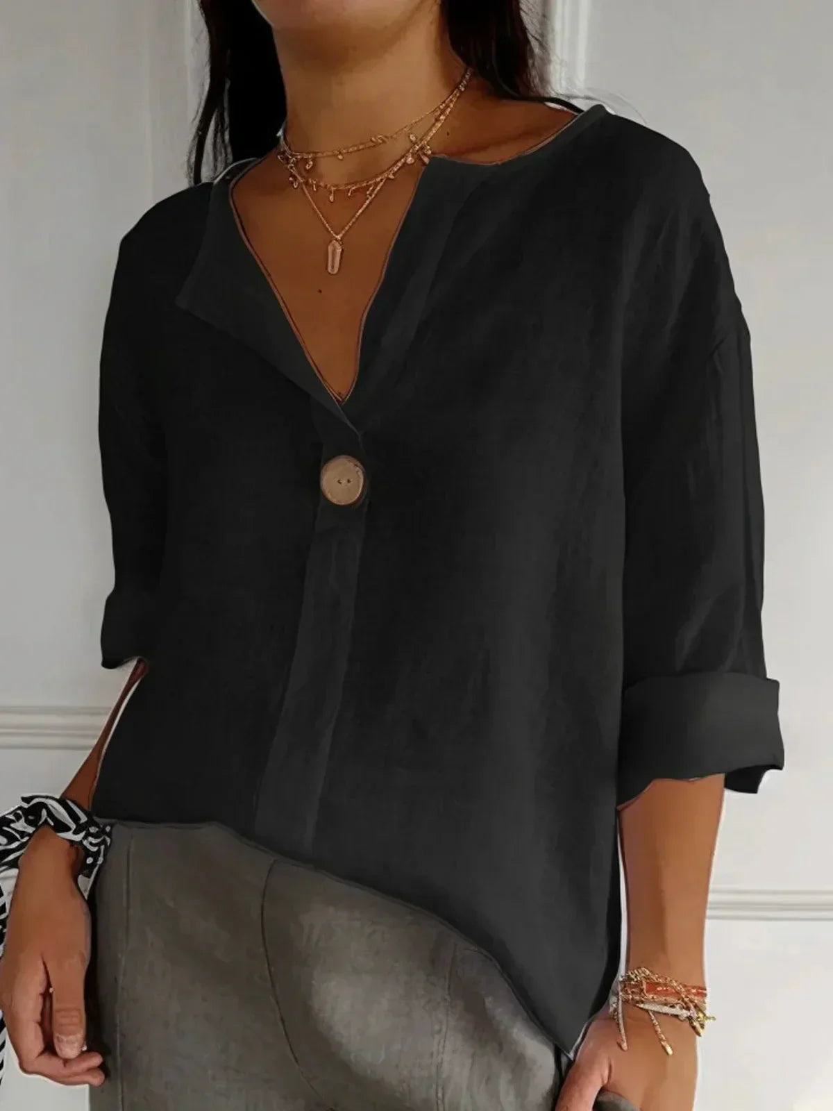 Csilla | Vrouwen casual ademende knoop accent blouse - Mid mouw zomer shirt