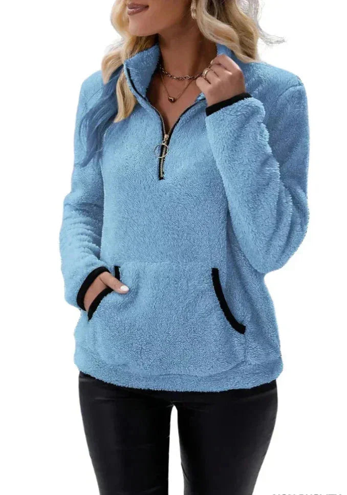 Eilina | Sherpa-trui, pullover met hoge kraag en halve ritssluiting – zachte, warme, comfortabele wintertop