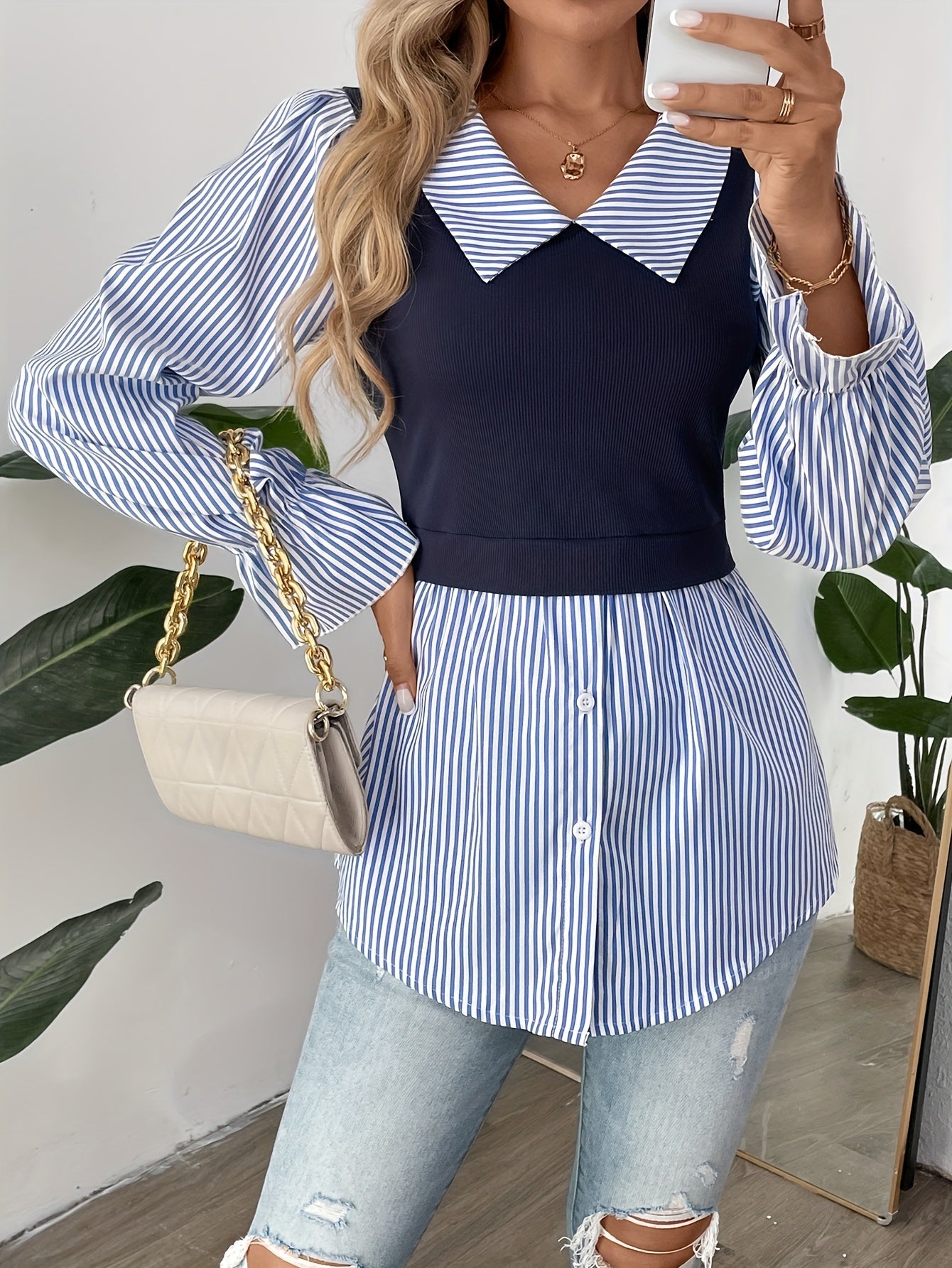 Abrielle | Gestreepte Blouse met Laagjes Kleurblok voor Vrouwen - Shirt Met Lange Mouwen
