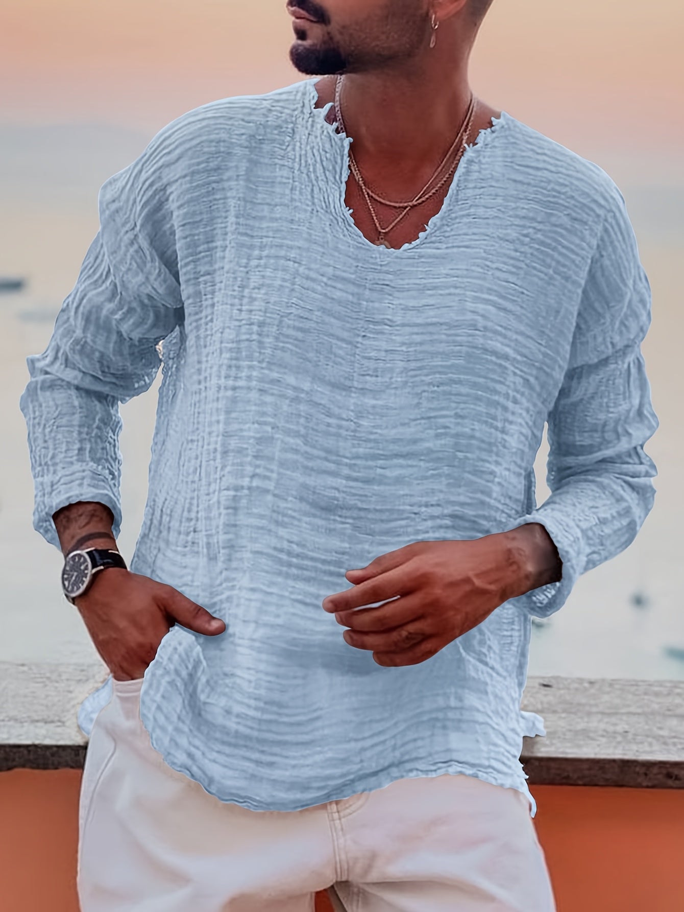 Ziveno | V-hals T-shirt met distressed-look voor heren – Casual zomershirt met halflange mouwen