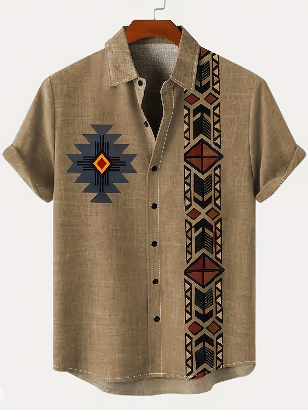 Quintus | Men's Short Sleeve Button-Down Shirt with Aztec Print