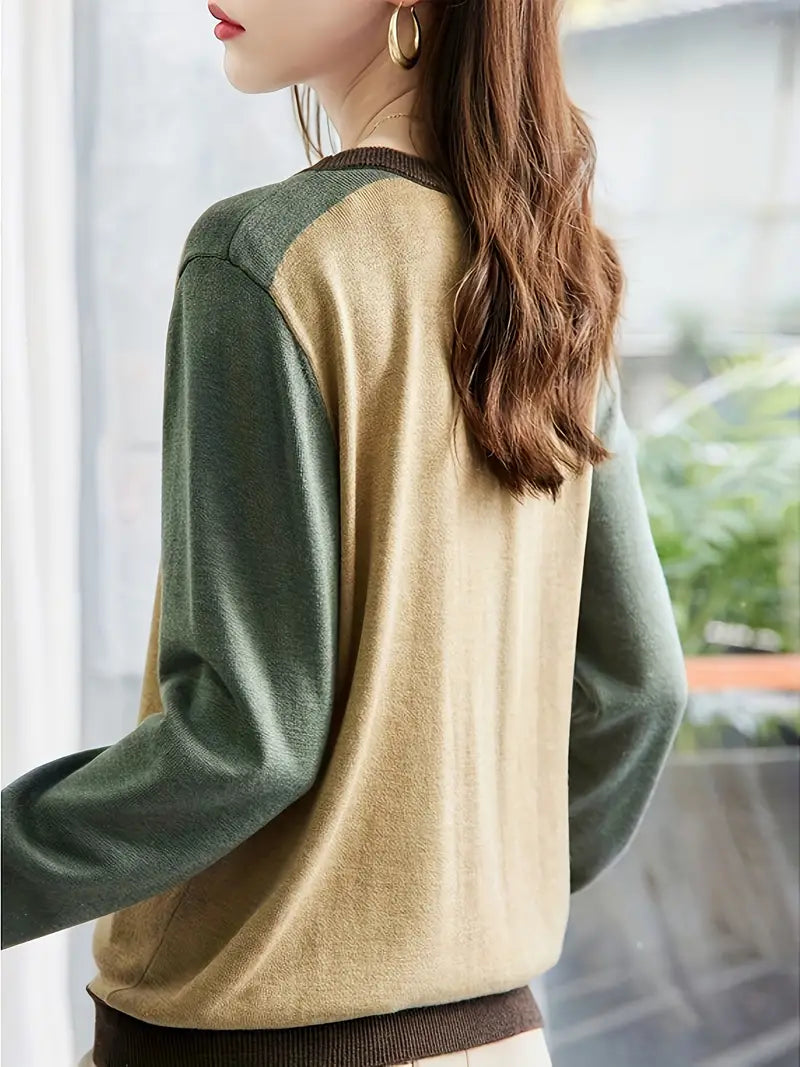 Azrielle | Kleurblok damesvest - Klassiek gebreid katoenen truitje met knoopjes voor casual kleding