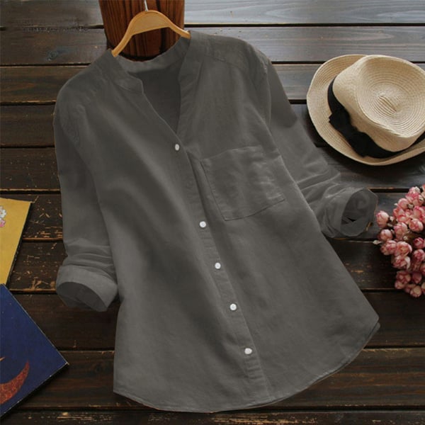 Kova | Dameshemd van katoenlinnen - Los model, 3/4 mouwen met knoopsluiting Casual Blouse