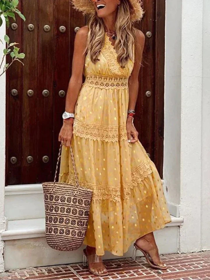 Vesta | Elegant Sleeveless Boho Lace Dress - Long, Feminine & Trendy