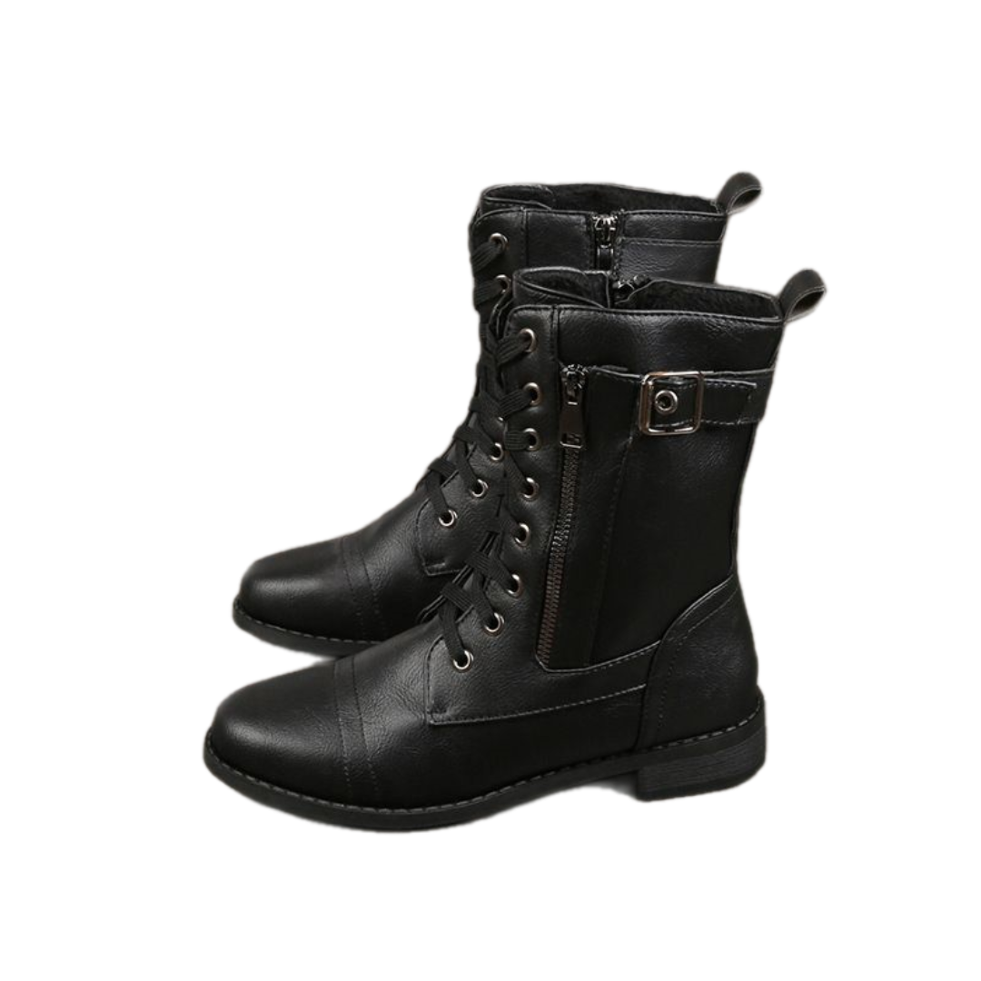 Leandra | Bottines en cuir pour femme – bout rond et fermeture éclair latérale