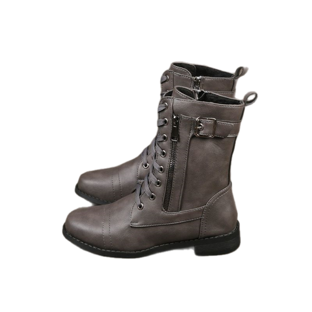 Leandra | Bottines en cuir pour femme – bout rond et fermeture éclair latérale
