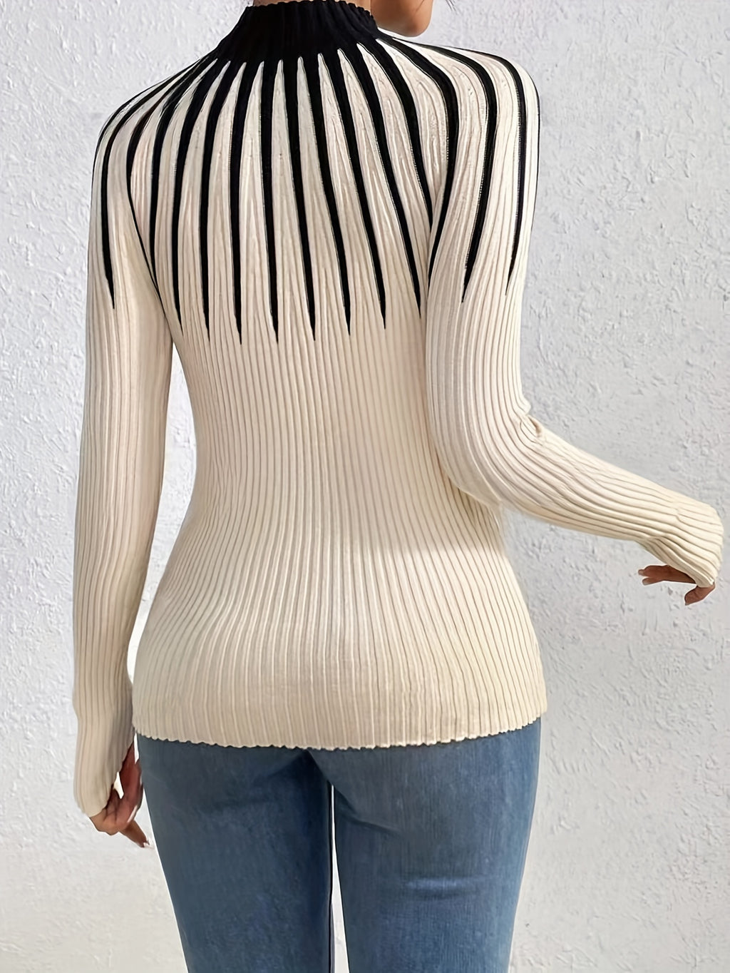 Dulcinea | Elegante ribgebreide trui met kleurblokken - Pullover met lange mouwen en ronde hals voor dames