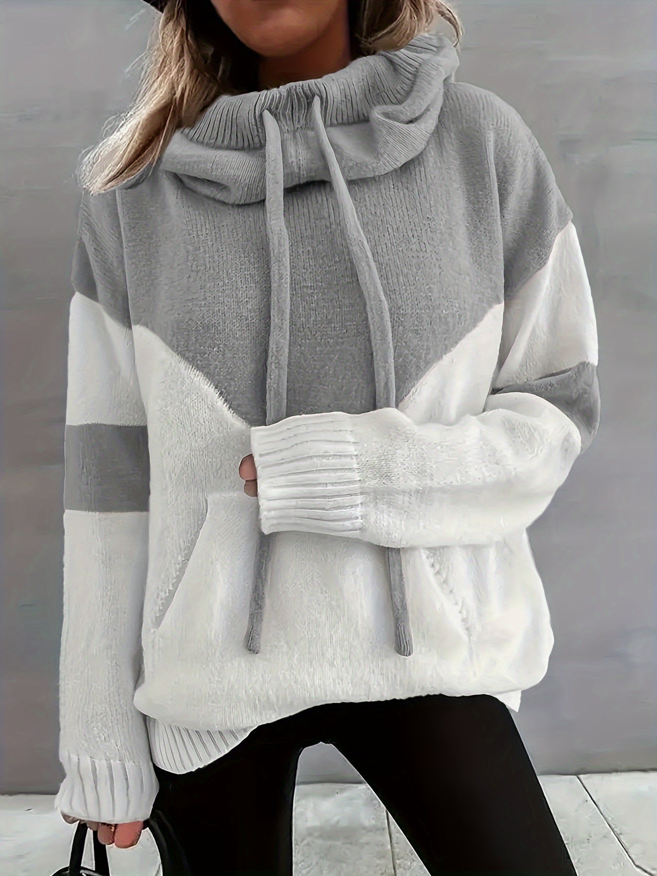 Aisola | Color Block Hooded Sweatshirt for Women - Casual Sweater with Pocket & Drawstring