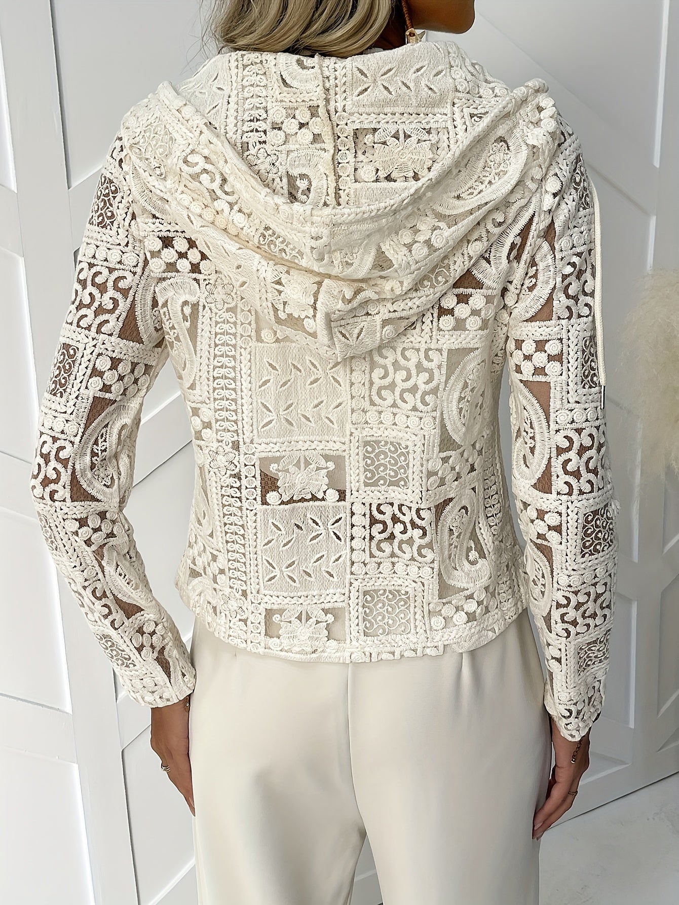 Quinby | Women's Lace Hoodie - Casual Cardigan with Eyelet Detail