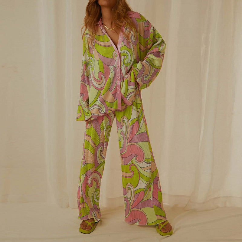 Calyssa | Colorful Flowers 2-Piece Set for Women - Floral Print Top & Trousers