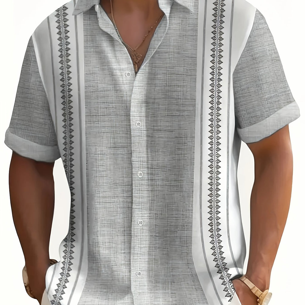 Isoren | Heren zomershirt – geometrische print, korte mouwen en casual met contrasterende strepen