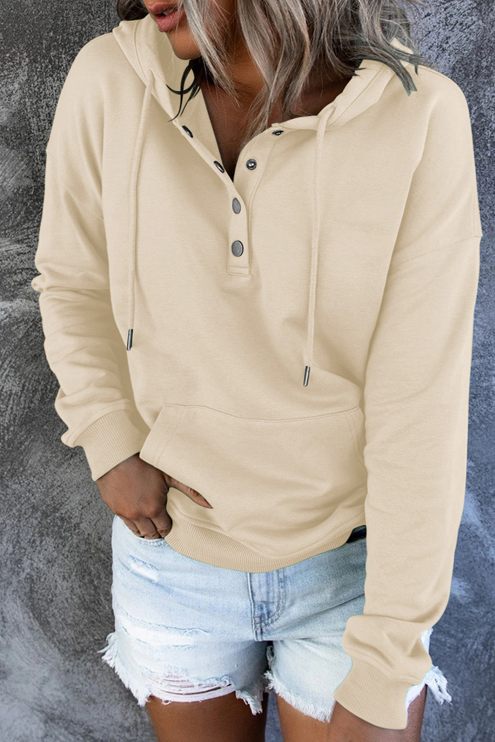 Diletta |  Basic hoodie – Drukknopen aan de voorkant, verstelbaar trekkoord, casual pullover-sweatshirt
