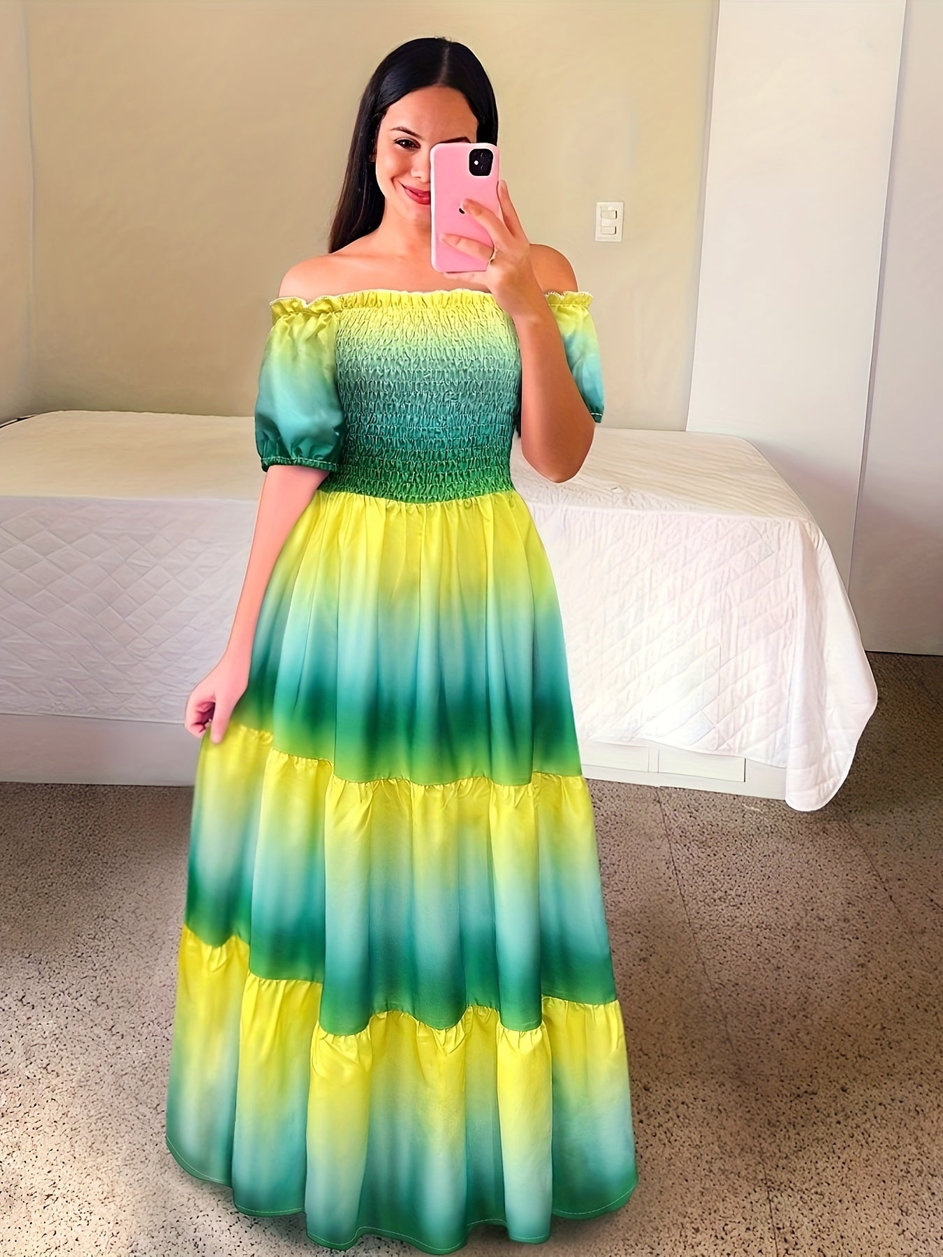 Kasia | Gradient Print Tiered Maxi Dress - Casual Off-Shoulder Party Dress for Women
