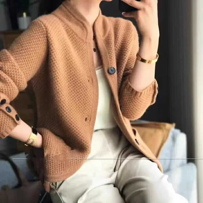 Aroha | Wool Cashmere Stand-Up Collar Cardigan - Warm, Thick & Stylish Outerwear