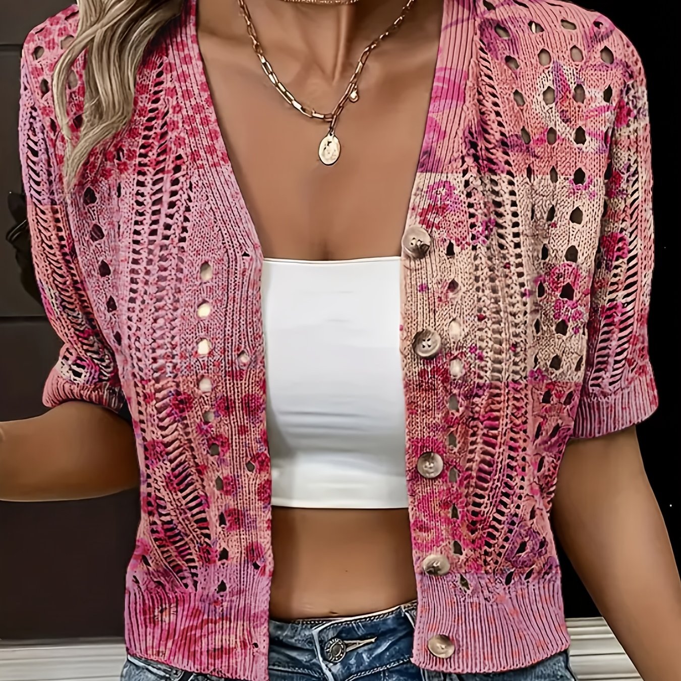 Eenira | Dames Bohemian Haakwerk Vest – Korte V-Hals, Kleurrijk Gebreid Bovenkledingstuk