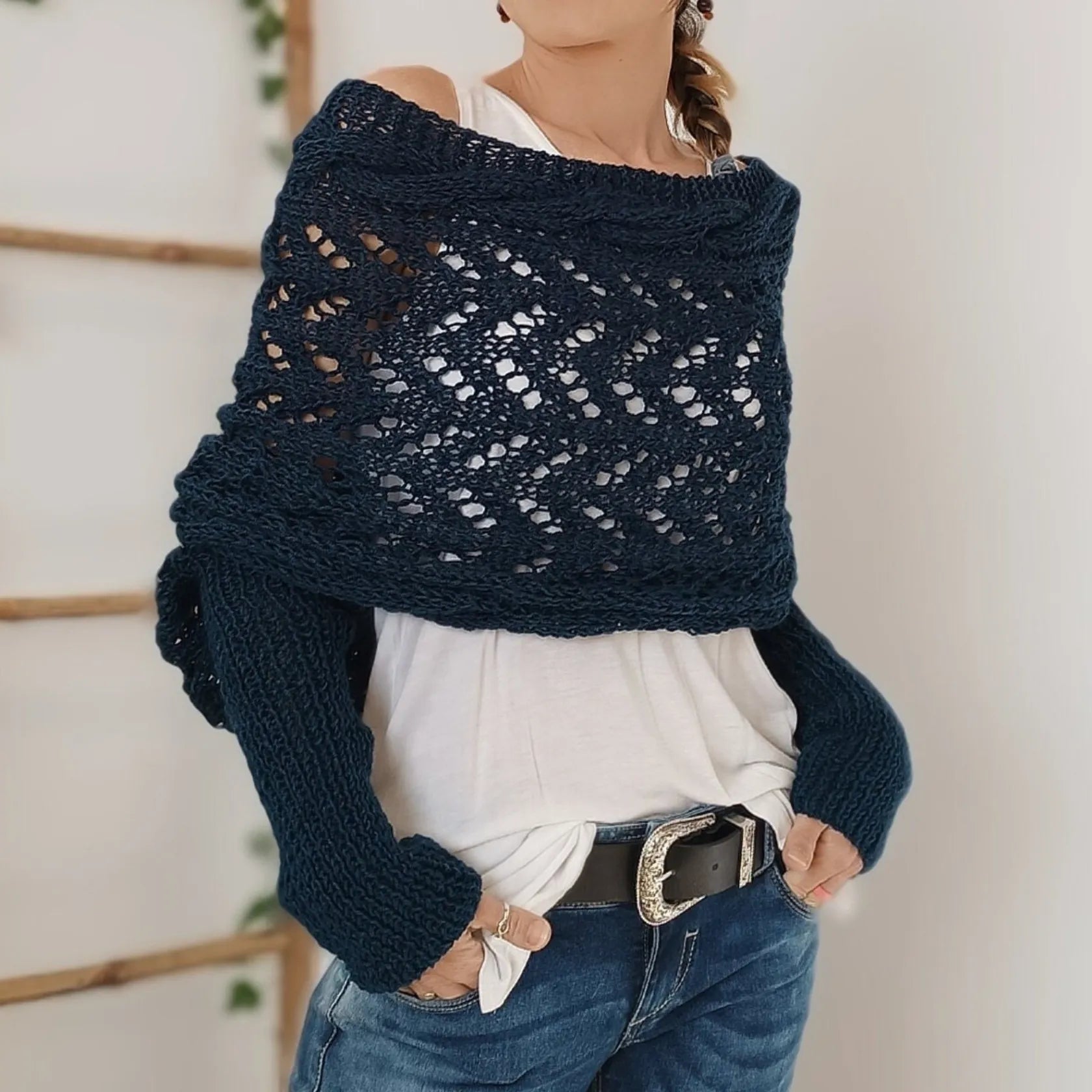 Winifred | Gebreide omslagdoek voor dames – Comfortabele oversized gebreide sjaal voor herfst en winter