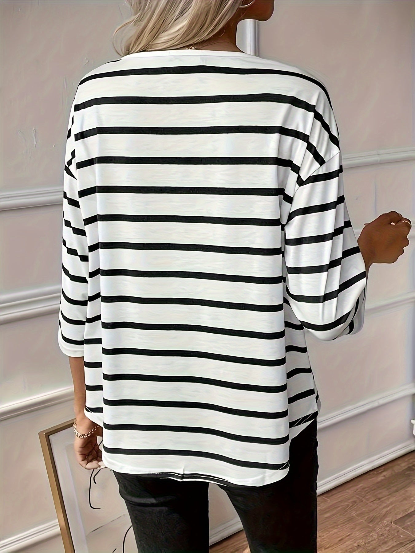 Daelith | Gestreept gebreid dames T-shirt - 3/4 mouwen, casual lichtgewicht top