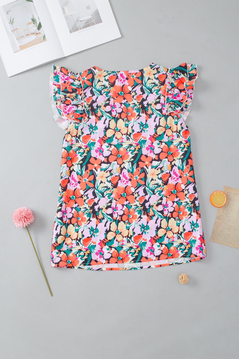 Marzena | Multicolour floral blouse with ruffled sleeves - Stylish women's top