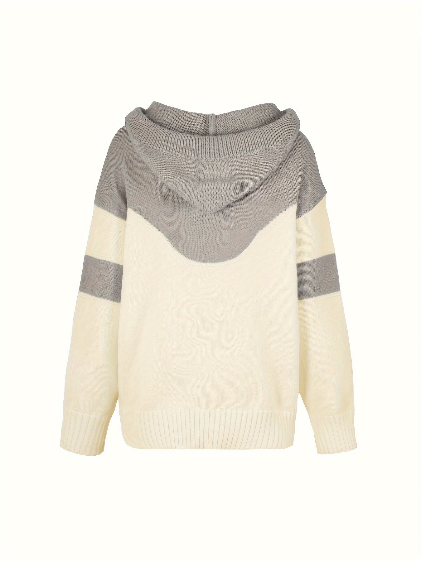 Aisola | Kleur Geblokte Trui met Capuchon voor Vrouwen - Casual Trui met Zak & Koord
