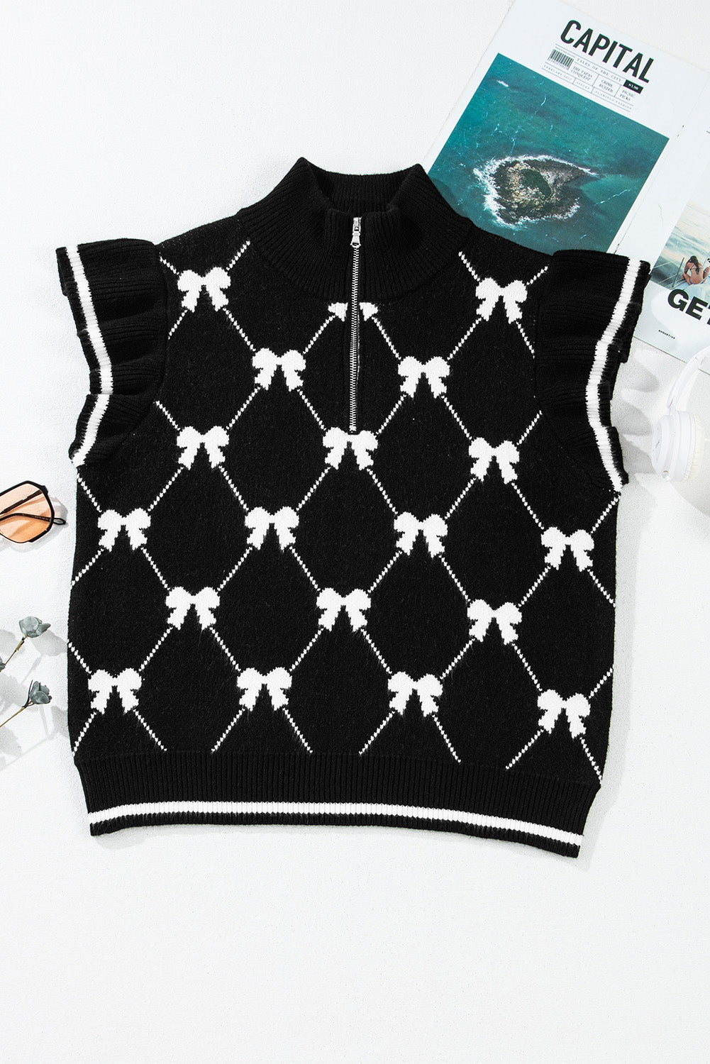 Belanda | Damestrui met preppy strikprint en ritskraag - Casual, comfortabele top voor herfst en winter