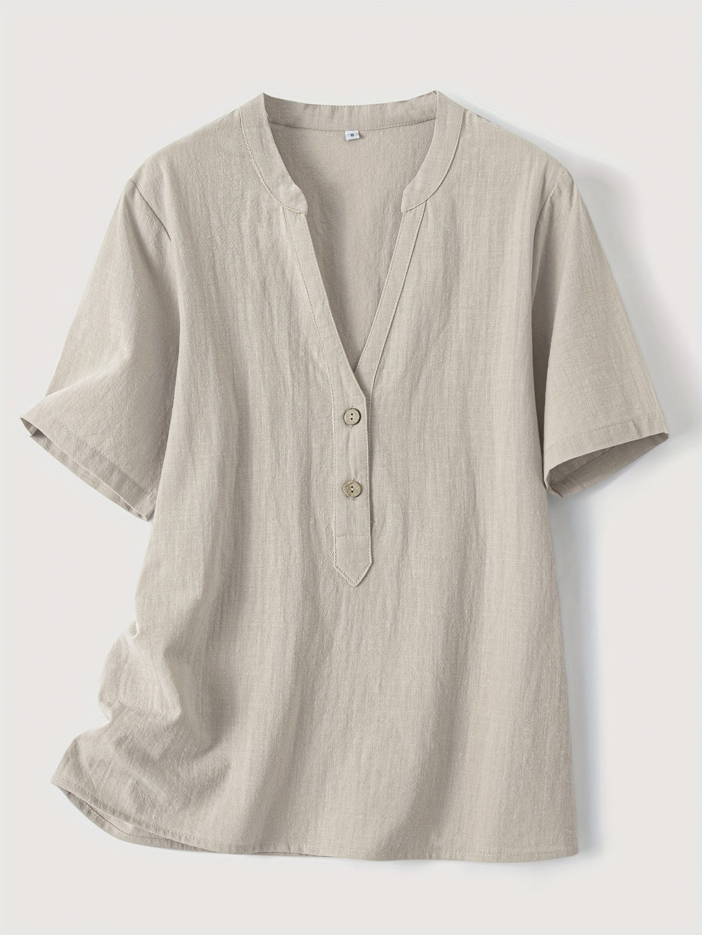 Marnix | Women's loose V-neck blouse with short sleeves - button detail, breathable top