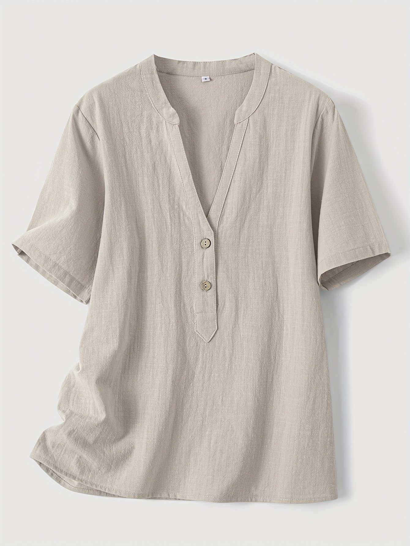 Marnix | Women's loose V-neck blouse with short sleeves - button detail, breathable top