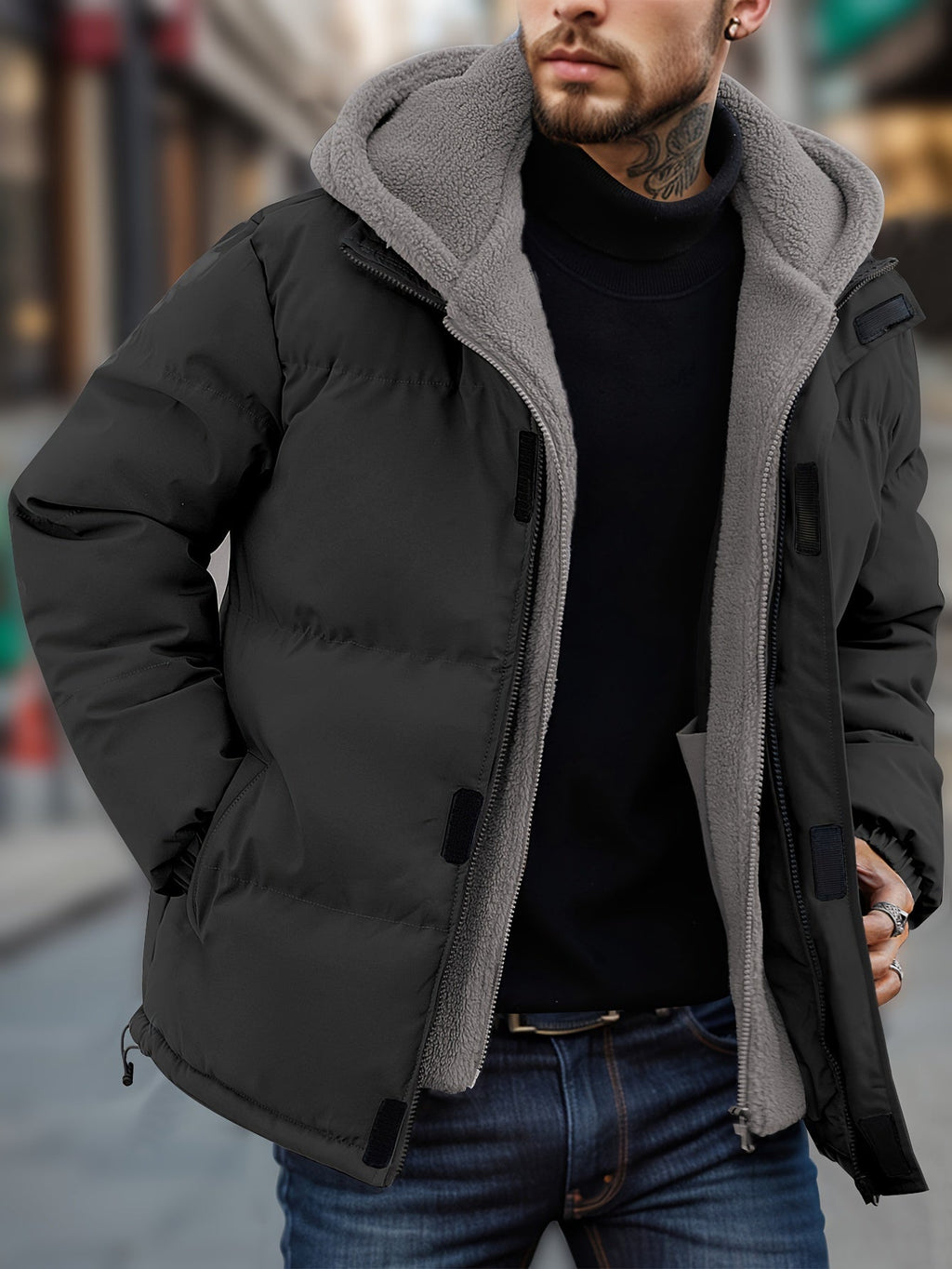 Tafari | Gewatteerde fleece herenjas met capuchon - waterafstotende, warme geïsoleerde jas voor buiten