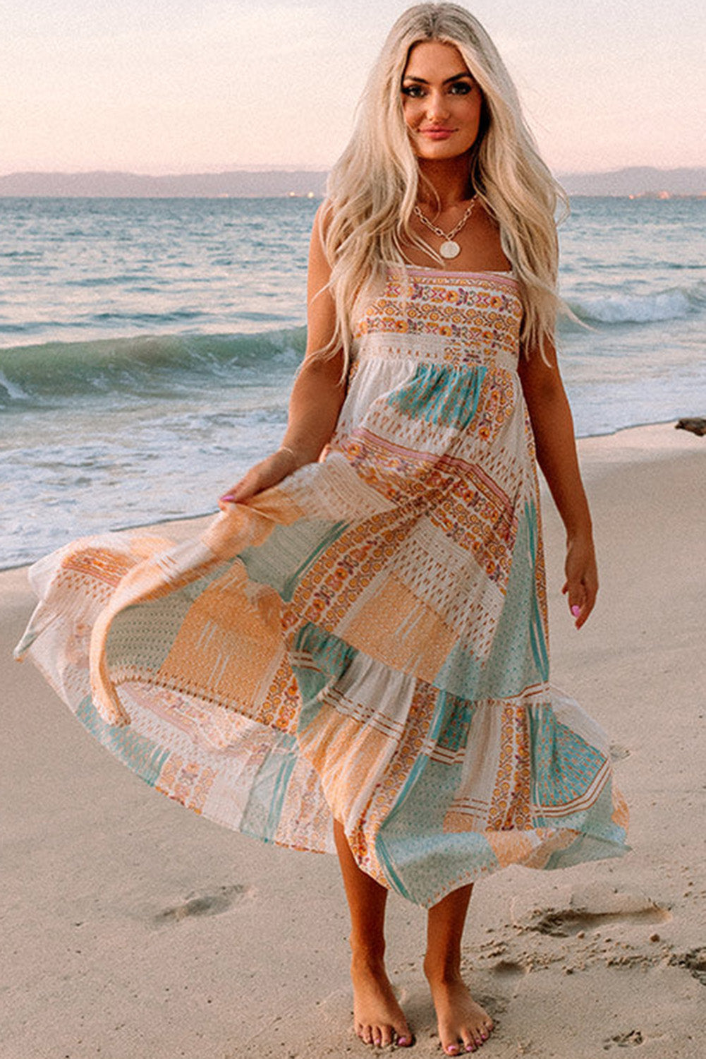 Graciana | Multi-coloured Boho Patchwork Print Sundress