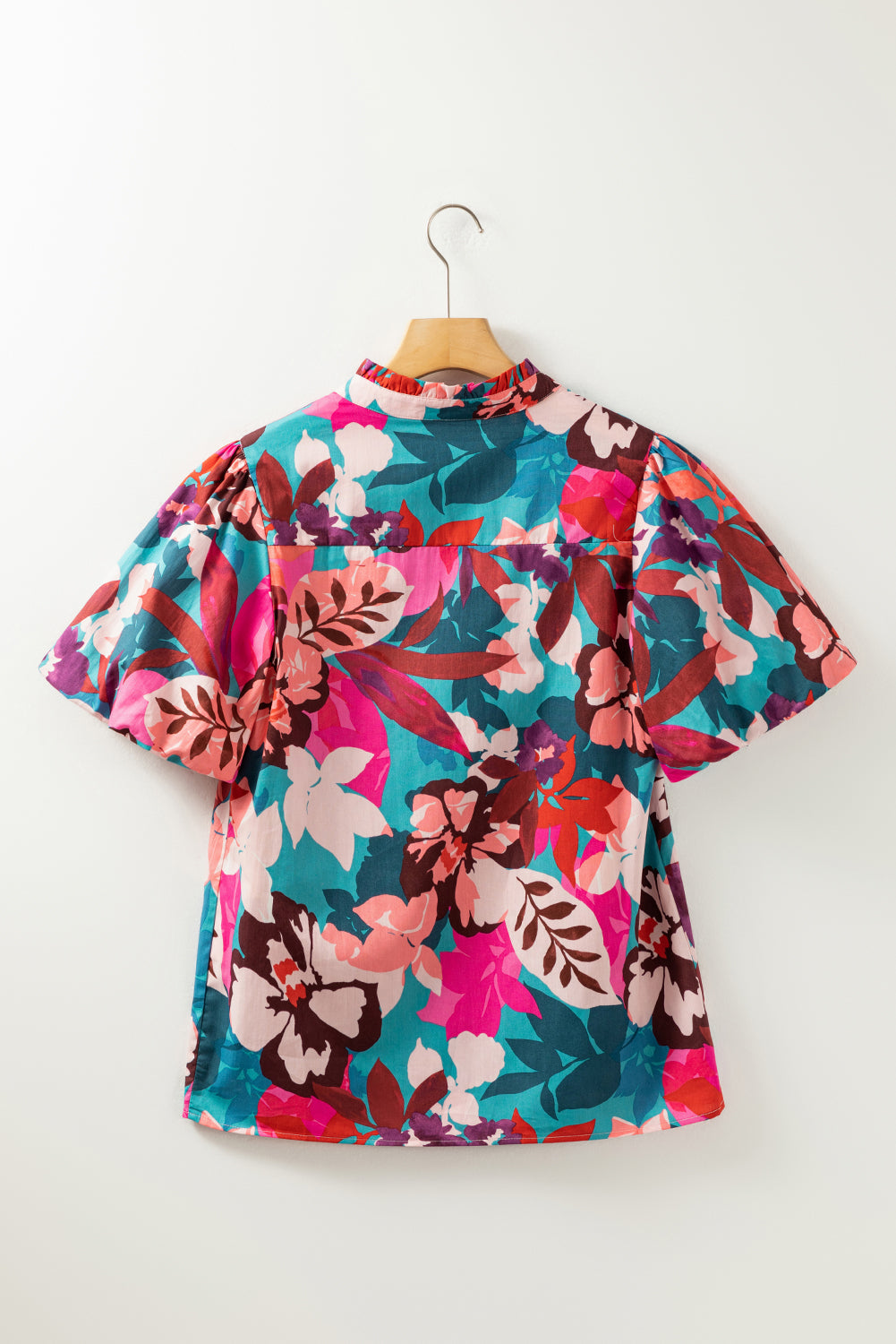 Ysoria | Blouse with Floral Puffed Sleeves and Notched V-Neck - Elegant Women's Top