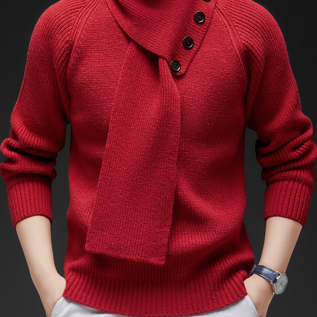 Drayke | Pull en maille à col V pour homme, manches longues et col châle amovible