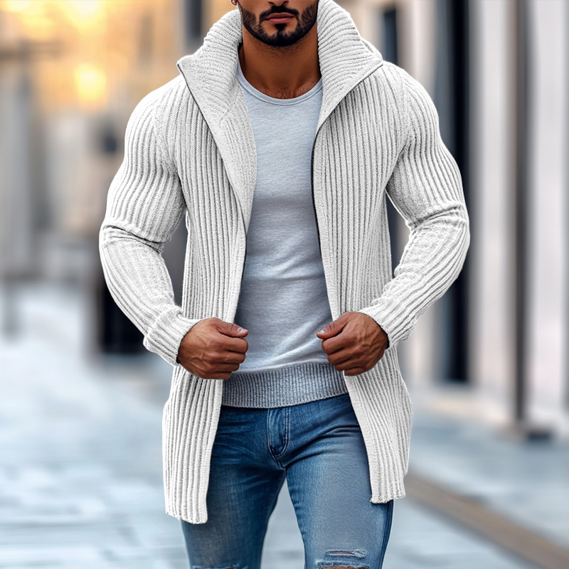 Xylar | Heren gebreid vest met opstaande kraag, lange mouwen, geribd, knoopsluiting, halflang
