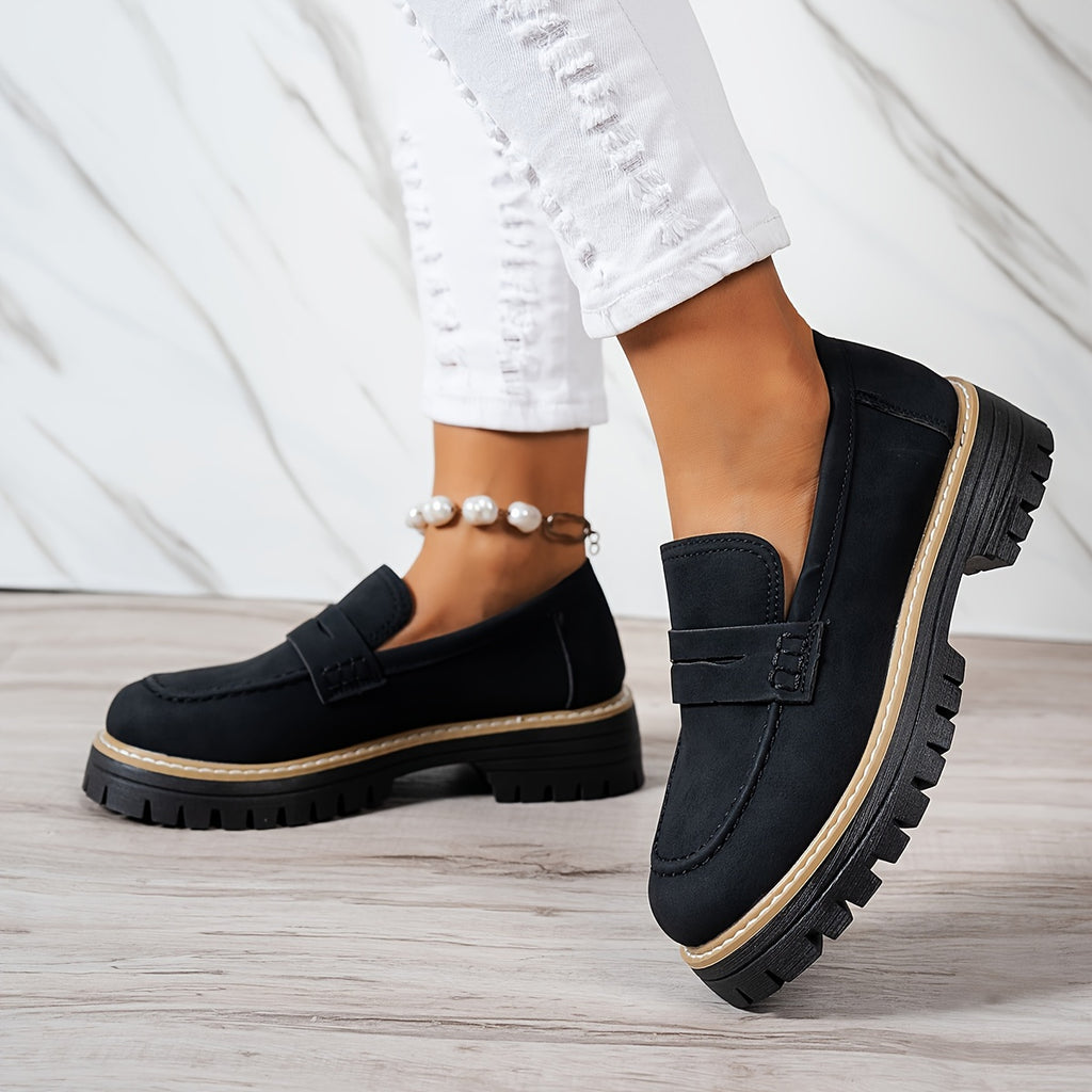 LoaferMax | Dames Retro Chunky Slip-On Loafers - Faux Leather Penny Loafers