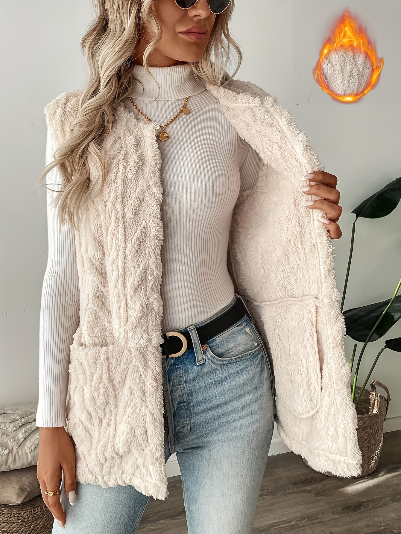 Kalista | Gebreid damesvest zonder mouwen - Warm herfst- en wintervest zonder kraag, gebreid vest met open voorkant