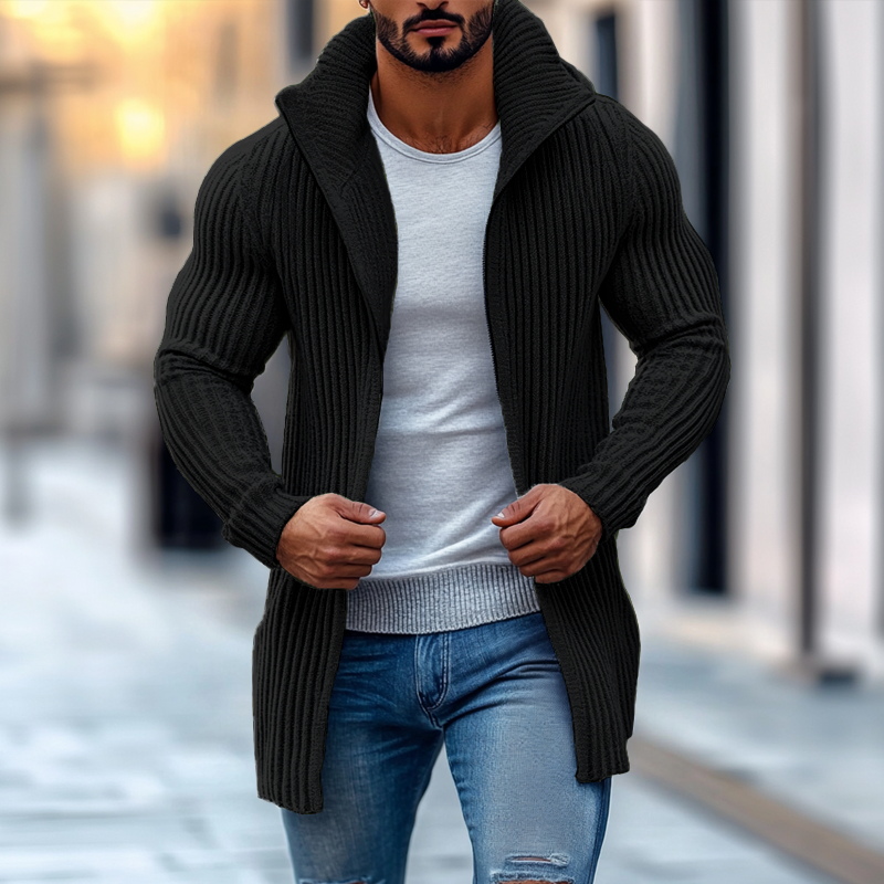 Xylar | Heren gebreid vest met opstaande kraag, lange mouwen, geribd, knoopsluiting, halflang